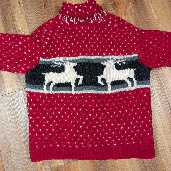 Limited Hand Knit Cowichan 100% Wool Deer Fair Isle Cardigan Sweater - Picture 2 of 6